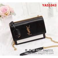 YSL聖羅蘭 高級定制 原單牛皮黑白配色牙籤紋鏈條包 442906 YAS1043