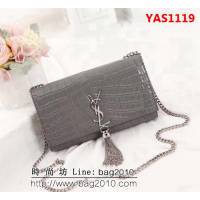YSL聖羅蘭 經典銀扣 鱷魚紋牛皮 時尚流蘇包 311225 YAS1119