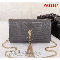 YSL聖羅蘭 經典金扣 鱷魚紋牛皮 時尚流蘇包 26700 YAS1124