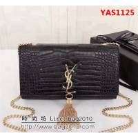 YSL聖羅蘭 經典金扣 鱷魚紋牛皮 時尚流蘇包 26700 YAS1125
