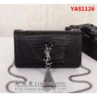 YSL聖羅蘭 經典銀扣 鱷魚紋牛皮 時尚流蘇包 26700 YAS1126