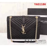 YSL聖羅蘭 經典款 互扣式球紋金屬YSL標誌 原版南非皮肩背包 26588 YAS1186