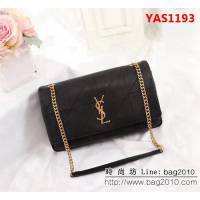 YSL聖羅蘭 新款 黑色原版皮拼接 鏈條單肩斜挎包 26826 YAS1193
