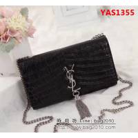 YSL聖羅蘭 經典銀扣 鱷魚紋牛皮 時尚流蘇包 311225 YAS1355