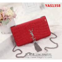 YSL聖羅蘭 經典銀扣 鱷魚紋牛皮 時尚流蘇包 311225 YAS1358