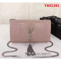 YSL聖羅蘭 經典銀扣 鱷魚紋牛皮 時尚流蘇包 26700 YAS1361