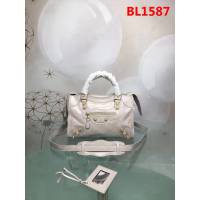 BALENCIAG巴黎世家 義大利進口 原版油蠟頭層牛皮 香皮小銀釘 時尚百搭 手提肩背斜挎包  BL1587