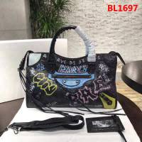 BALENCIAG巴黎世家 Balenciaga city 機車包 限量 原廠爆裂紋羊皮 塗鴉字母 手提肩背斜挎包  BL1697