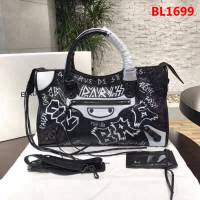 BALENCIAG巴黎世家 Balenciaga city 機車包 限量 原廠爆裂紋羊皮 塗鴉字母 手提肩背斜挎包  BL1699