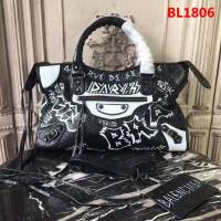 BALENCIAG巴黎世家 Graffiti Classic City30cm機車包 手繪彩色塗鴉  爆裂紋羊皮 手提肩背斜挎包  BL1806