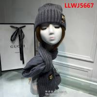 GUCCI古馳 兔絨+羊絨針織圍巾帽子套裝 百搭情侶款 LLWJ5667