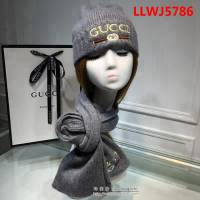 GUCCI古馳 兔絨+羊絨針織圍巾帽子套裝 百搭情侶款 LLWJ5786