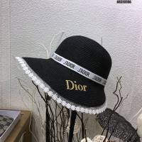 Dior女士帽子 迪奧蕾絲邊吊帶盆帽草帽遮陽帽  mm1090