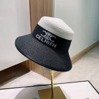 CELINE新品女士帽子 賽琳2021春秋新款拼色漁夫帽草帽  mm1382