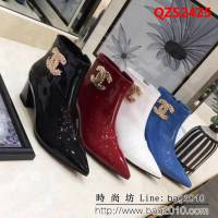 CHANEL香奈兒 代購正品 羊皮拼色中跟短靴 2018新款短筒女靴 QZS2425