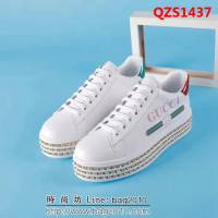 GUCCI古馳 新一季爆單款 頂級版本 3D印花 舒適時尚潮流 厚底松糕水鑽 女士小白鞋 QZS1437