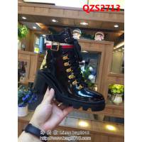 GUCCI古馳 專櫃最新款 系帶粗跟皮帶扣馬丁靴 休閒時尚百搭女靴 QZS2713