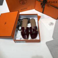 HERMES愛馬仕 頂級品質 2018漆皮系列 貴婦拖鞋 休閒百搭款 真皮底女拖鞋  dsX1413