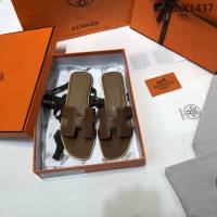 HERMES愛馬仕 頂級品質 2018經典光面牛皮系列 高檔貴婦拖鞋 休閒百搭款 真皮底女拖鞋 棕色  dsX1437