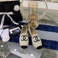 chanel2022最新頂級綿羊皮單鞋 香奈兒經典米布繡黑標拼色漁夫鞋 dx3522