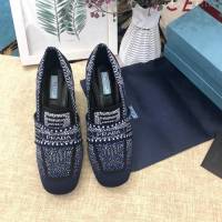 PRADA普拉達 2019頂級版本 刺繡系列 春夏時尚 粗跟方頭單鞋 網紅同款  ljl1041
