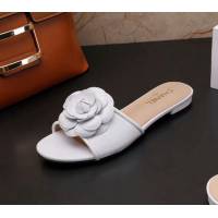 Chanel女鞋 香奈兒2020新款 山茶花平底拖鞋 白花白色  naq1113