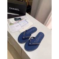 Chanel女鞋 香奈兒2020 春季新款 牛仔鏈條人字拖鞋  naq1249