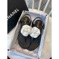 Chanel女鞋 香奈兒經典新款 真皮底 香奈兒羊皮山茶花涼鞋  naq1287