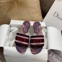 DIOR女鞋 迪奧2021專櫃新款磨砂新大底涼拖 Dior一字型刺繡平拖  naq1490