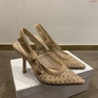 DIOR女鞋 迪奧2021專櫃新款J’ADIOR尖頭涼鞋 Dior網紗燙鑽路跟涼鞋  naq1522