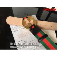 古馳CUCCI 紅綠織布頭層牛皮接頭尾 配純銅扣 百搭休閒款男士皮帶 GHG1180
