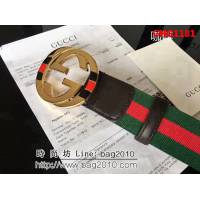 古馳CUCCI 紅綠織布頭層牛皮接頭尾 配純銅扣 百搭休閒款男士皮帶 GHG1181