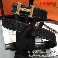 愛馬仕HERMES 純手工荔枝紋 奢華立體紋鑲鑽 高端男士皮帶 HHG1074