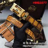 愛馬仕HERMES 純手工美洲鱷魚無拼接肚皮 自動高端男士皮帶 HHG1077