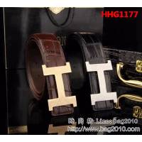 愛馬仕HERMES 進口鱷魚腹皮 鋼材質五金件高端男士皮帶 HHG1177