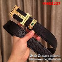 愛馬仕HERMES 太平洋深海鯊魚皮 鑲鑽貓眼石 高端男士皮帶 HHG1207