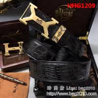 愛馬仕HERMES 純手工美洲鱷魚無拼接肚皮 高端男士皮帶 HHG1209