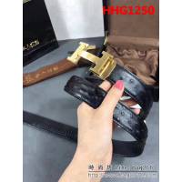 愛馬仕HERMES 進口鴕鳥皮 無拼接、全羽毛釘 高端男士皮帶 HHG1250