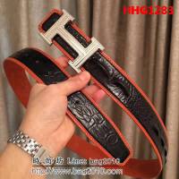 愛馬仕HERMES 義大利頂級進口頭層鱷魚骨皮紋 高端男士皮帶 HHG1283
