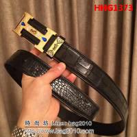 愛馬仕HERMES 純手工美洲鱷魚無拼接肚皮 專櫃鑲鑽藍寶石 高端男士皮帶 HHG1373