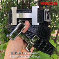 愛馬仕HERMES 純手工美洲鱷魚無拼接肚皮 專櫃原單複刻鋼扣高端男士皮帶 HHG1529