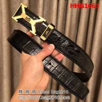 愛馬仕HERMES 純手工美洲鱷魚無拼接骨皮 專櫃奢華高端男士皮帶 HHG1663