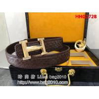 愛馬仕HERMES 原始森林蟒蛇皮紋 底皮頭層小牛皮高端男士皮帶 HHG1728