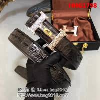 愛馬仕HERMES 純手工美洲鱷魚無拼接骨皮 高端男士皮帶 HHG1798
