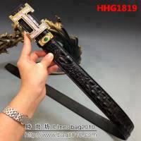愛馬仕HERMES 純手工美洲鱷魚無拼接 A級完美三頭骨皮 專櫃奢華高端男士皮帶 HHG1819