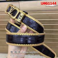 路易威登LV Louis Vuitton 手工編織鱷魚紋牛皮 海外專櫃新款 高端男士皮帶 LHG1144