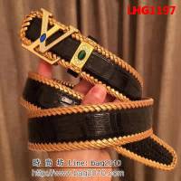 路易威登LV Louis Vuitton純手工編織美洲鱷魚無拼接肚皮 高端男士皮帶 LHG1197