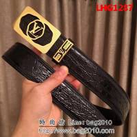 路易威登LV 義大利頂級進口頭層石頭紋 奢華 男士皮帶 LHG1287