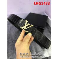 路易威登LV 鱷魚骨背皮 最新款鋼扣 高端男士皮帶 LHG1433