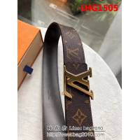 路易威登LV 經典老花 頭層牛皮皮底 精鋼字母斜條紋邊掛扣 男士皮帶 LHG1505